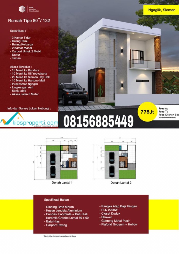 Rumah 2 Lantai 775 Juta Area Jl.Kaliurang Km 9 Jogja